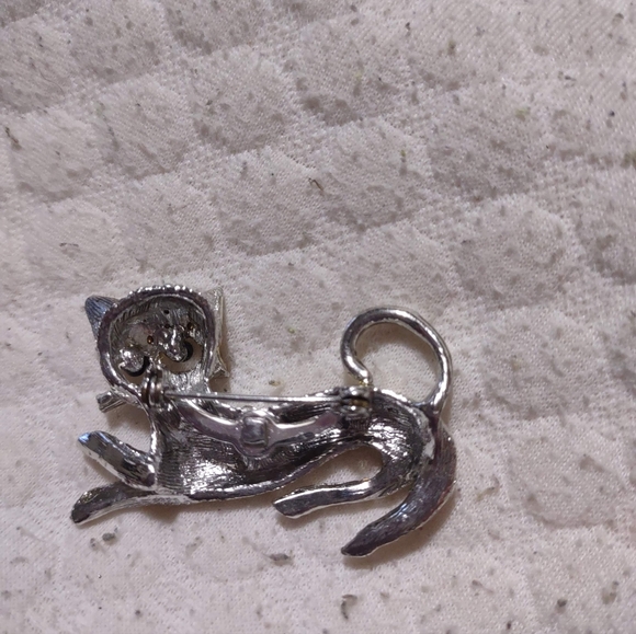 Vintage Silver Finished Black Eyed & Clear Rhinestones Brooch Pin - Picture 4 of 4